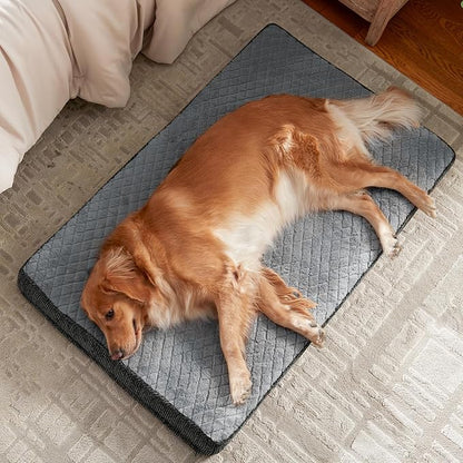 JOEJOY Orthopedic Dog Bed for Large Dogs, Washable Dog Crate Bed Large Sized with Removable Cover, Egg Memory Foam Big Pet Beds, Light Grey, 35"x22"