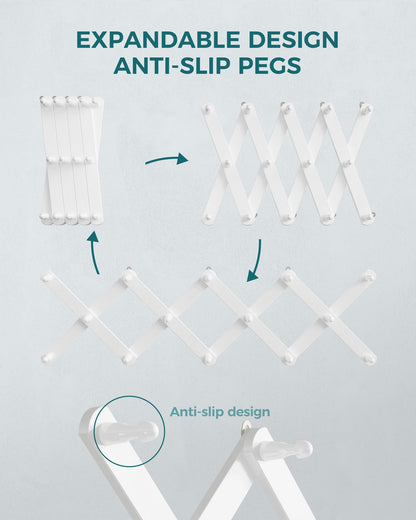 OROPY Accordion Wall Hanger with 14 Pegs, Expandable Wooden Coat & Hat Rack