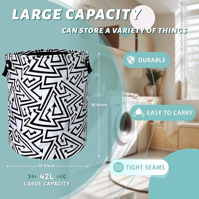 Black White Abstract Arrow Laundry Basket Foldable