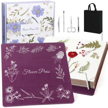 Hoolerry Extra Large Flower Press Kit 11" x 11" Wooden Floral Presser 10 Layers Wedding Bouquet Preservation Kit Dried Flower Art for Bookmark Floral Drying Gift(Lavender)