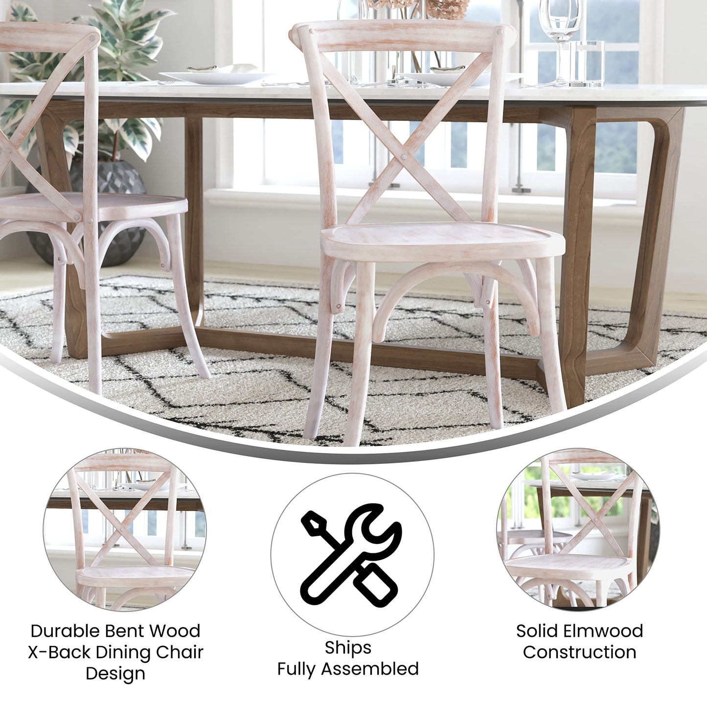 Merrick Lane Bardstown X-Back Bistro Style Wooden Dining Chair for Kitchens and Dining Rooms, High-Back Wood Stackable Kitchen Chair, Lime Wash