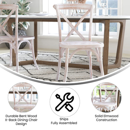 Merrick Lane Bardstown X-Back Bistro Style Wooden Dining Chair for Kitchens and Dining Rooms, High-Back Wood Stackable Kitchen Chair, Lime Wash