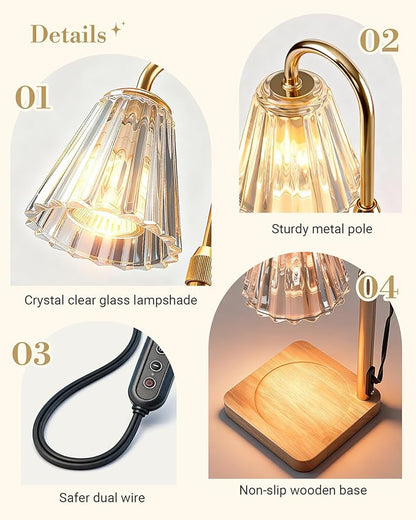 Marycele Candle Warmer Lamps 2 Pack, Electric Wax Warmer Lamp with Timer for Jar Candles, Aesthetic Home Decor, Housewarming Gifts for Women, Adjustable Height Clear