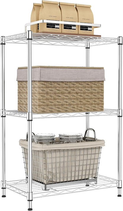 IZEUK 3 Tier Metal Wire Shelving Rack Storage Shelves for Kitchen, Bedroom, Living Room or Laundry Room, Chrome, 17.7" W x 11.8" D x 28.8" H