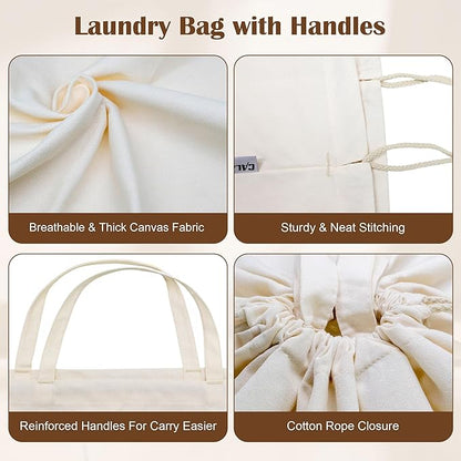 Canvas Laundry Bag with Handles & Drawstring Closure 27.5”Wx35"H, Thick Laundry