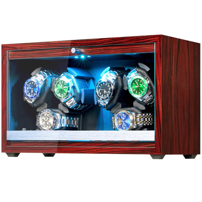 ANWBROAD Automatic Watch Winder, 6 Watch Winders for Automatic Watches with Glass Lid, 4 Modes Watch Winder box with Adapter, Super Quiet Motor-Red Piano Finish, Fathers Day UJWW003Y
