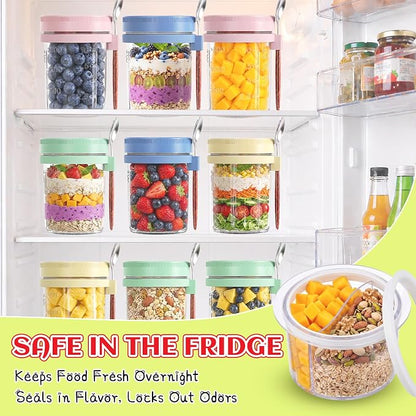 Overnight Oats Containers with Lids 4 Pack Mason Jars 16oz Glass Jar with Lid and Spoons Airtight Food Storage Containers Chia Seed Pudding Jars for Overnight Oats Parfait Yogurt Fruit Salad