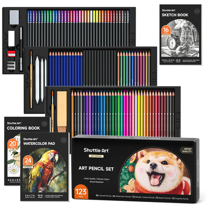 Shuttle Art Professional Drawing Kit, 123 Pieces of Drawing Pencils Set Includes Colouring Pencils, Watercolor, Charcoal, Graphite and Sketch, Ideal for Adults Children Artists
