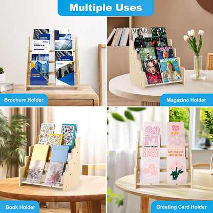 Kesiya Greeting Card Display Stand , Acrylic Sticker Display Holder for Vendors, Counter Retail Display Rack , 4-Tiered Wooden/Acrylic Display stand for postcard /Brochure/Photos/Picture