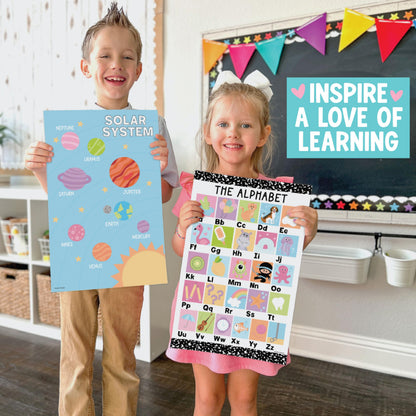 Hadley Designs 16 Educational Posters for Classroom Must Haves - Laminated Pre-K Posters for Toddler Homeschool Essentials, Toddler & Preschool Learning Activities, Kindergarten Classroom Decor