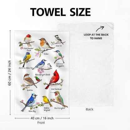 Birds on Branch Kitchen Towels Decorative Set of 4, Absorbent Cardinal