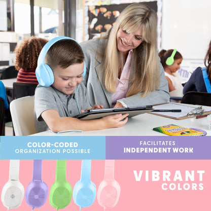 Sonitum Kids Headphones for School Bulk Set 5-Pack On-Ear, 3.5mm, Wired Headphones for Schools & Libraries – Adjustable, Cushioned Wired Kids, (Mixed Colors)