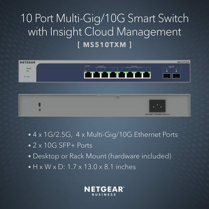 NETGEAR 8-Port Gigabit Ethernet Smart Switch (GS108T) - Managed, with 1 x PD Port, Optional Insight Cloud Management, Desktop or Wall Mount, Silent Operation, and Limited Lifetime Protection