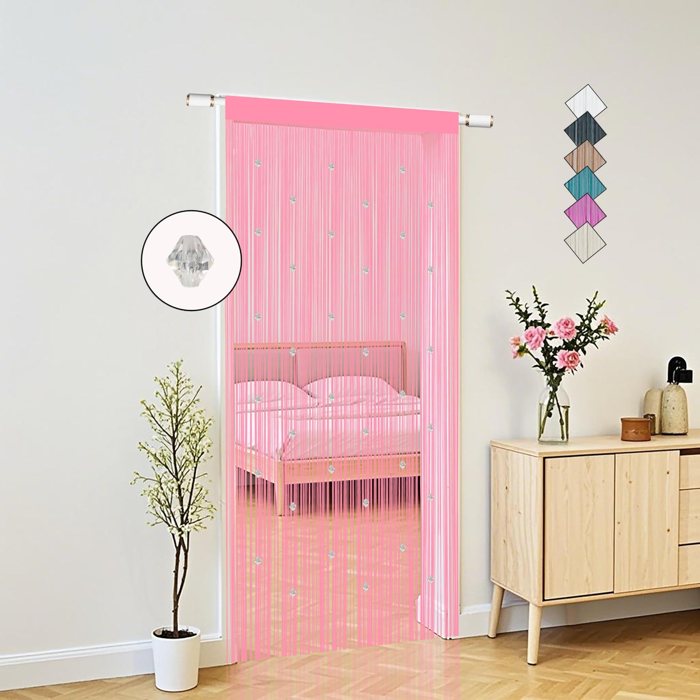 Beaded String Curtains for Doorways Boho Bedroom Decor Hanging Door Wall Beads Closet Window Curtain Room Divider Privacy Decorative (Pink, 39" W x 79" L)