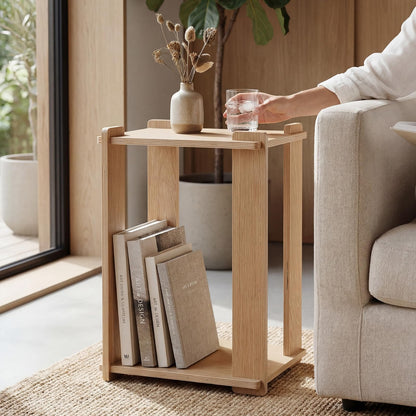 monohomi Wood Side Table, Tool-Free Mortise and Tenon Boho Japandi Night Stand, Light Wooden Natural Finish (Oak)