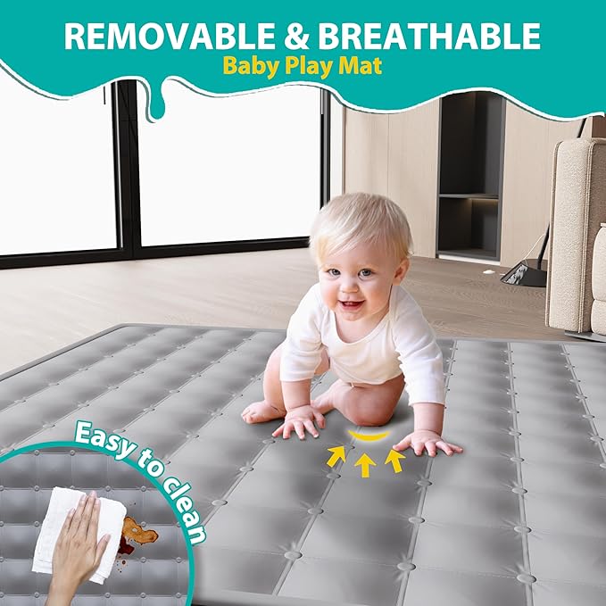 ICAREWAY Foldable Playpen for Babies and Toddlers, 71"x59" Inches Portable Playpen with Mat, Kids Collapsible Play Pen with 2 Handlers, Indoor & Outdoor Baby Play Area with Visible Mesh (Light Green)