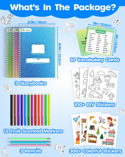 D-FantiX My Storybook Art Kit, Creative Writing & Drawing Activity Set for Boys & Girls, Hardcover Comic Book Making Kit with Stickers, DIY Arts and Crafts Supplies Gifts for Kids Ages 5, 6, 7, 8-12