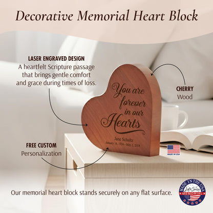 LifeSong Milestones Sympathy Gift Personalized Engraved Wooden Heart Block Shelf Sitter Memorial Bereavement Gifts Personalized Memorial Gifts for Loss of Loved One Celebration of Life Decorations - Cherry