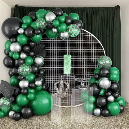 Black Green Balloon Garland,BTZO Balloons Arch Kit With Metallic Silver Confetti Balloon,Black and Green Balloons for Birthday Wedding Bridal Shower Graduations Party Decorations