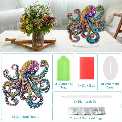 SENQAO Octopus Diamond Art Desktop Ornaments Kits for Adults Beginners, 5D Special Shape Diamond Art Painting Animals Tabletop Ornaments, Crystal Gem Art Painting for Home Table Decor Crafts Gift
