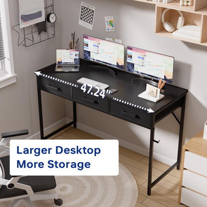 Pamray 47 Inch Small Computer Desk with 3 Drawers for Bedroom Study Writing Home Office Table for Small Spaces Marble