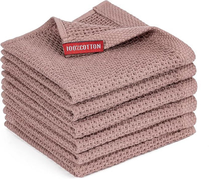 BOOMIBOO 6-Pack Kitchen Dish Cloths, 100% Cotton Waffle Weave, Ultra Soft
