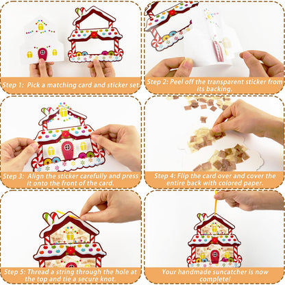 42 Packs Christmas Suncatchers Crafts for Kids, Winter DIY Gingerbread House Tissue Paper Sign Art Crafts Kit Gift for Winter Xmas Holiday Fun Home Classroom Game Activities Party Decor Favors