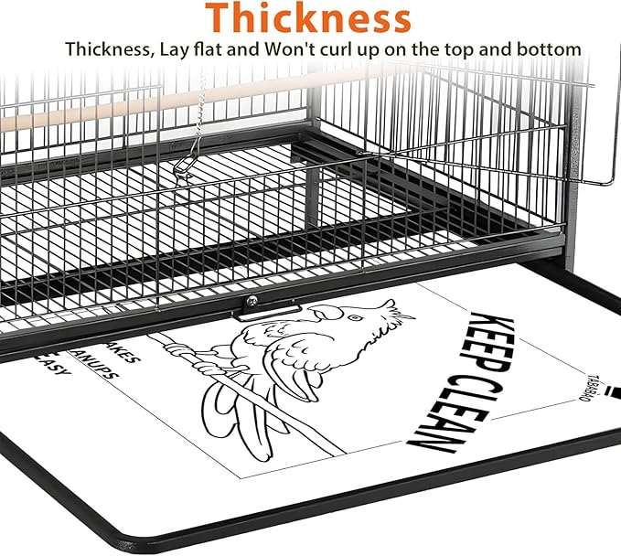 Bird Cage Liners, Bird Cage Paper Liners, 30pcs Disposable Bird Cage Liners, Pre-Cut Bird Cage Liners for Parrot, Parakeet, Conure, Cockatiel, Kraft Paper Cage Liners, 17 X 11 inch, White