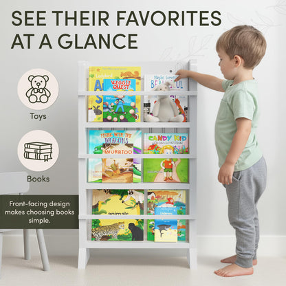 OurNest Kids/Baby Bookshelf Magnetic Sliding Whiteboard & Markers H-31–Three Tier Front-Facing Wooden Toddler for Reading, Creativity & Montessori–Nursery, Playroom & Classroom– Easy Assembly.