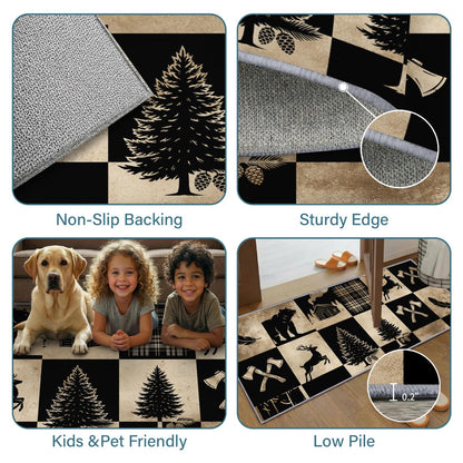 CAQDUEP Rustic Wildlife Runner Rug 2x6 Vintage Lodge Style Runner, Western Country Bear Deer Rugs, Rustic Cabin Rug Non Slip Backing Washable Rugs for Hallways