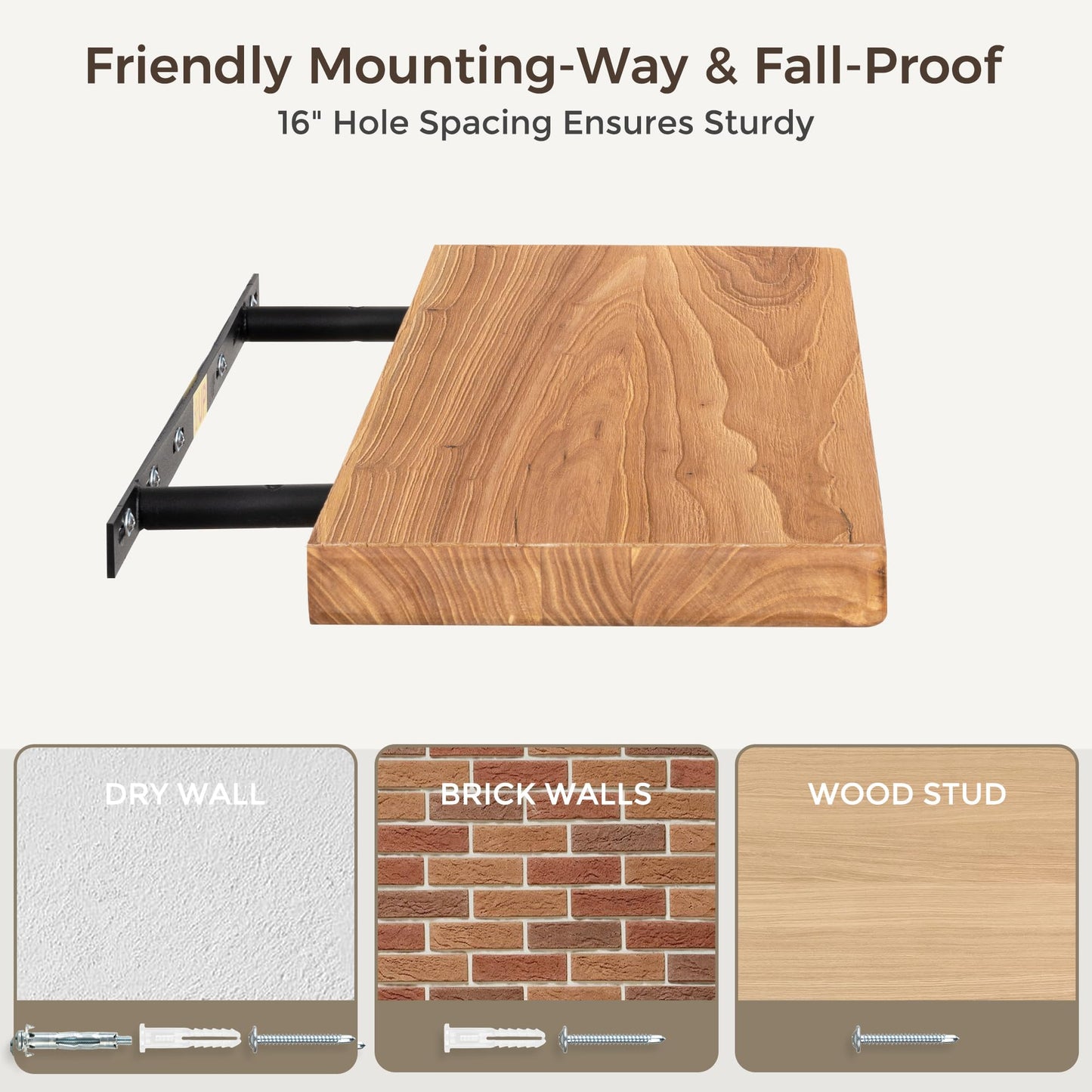 Fun Memories 18 Inch Floating Shelves for Wall, Solid Elm Wood Wall Shelf for Home Decor, Rustic Wooden Bathroom Shelves Set of 2, Heavy-Duty Hardwood Floating Shelf for Bedroom, Kitchen, Living Room