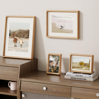 Fun Memories 9x12 Picture Frame, USA-Sourced Oak Wood Photo Frames with HD Tempered Glass, Handcrafted Rounded Corner 9 x 12 Wooden Frames Matted to 6x8 Photos, 9x12 Frame, Tabletop or Wall Display