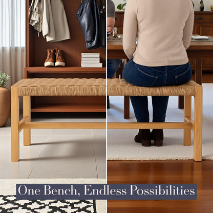 Alaterre Furniture Newport 40 Inch Solid Wood Entryway Bench - Modern Farmhouse Indoor Decorative Bench with Handcrafted Woven Rope Seat - Furniture for Entryway, Dining Room, or Kitchen (Natural)
