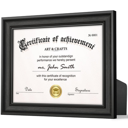Yaetm 8.5x11 Diploma Frame, Document Frame with Shatter-Resistant Tempered Glass, Display 8.5 x 11 inch Certificate, Rustic Black, Tabletop & Wall Mount (Single, Black)