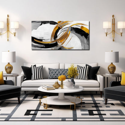 AUUZAIUA Large Abstract Canvas Wall Art for Living Room Black White and Gold Minimalist Line Artwork for Bedroom Office 20"x40"