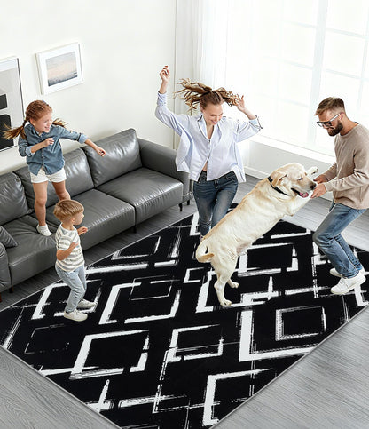 YIHOUSE Black Modern Geometric Area Rug 5x7, Black and White Rug with Abstract Diamond Patterns,Non-Shedding Washable Rugs for Bedroom, Home Office and Small Living Room