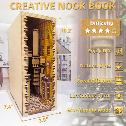 LED Book Nook Kit for Adults - Decorative Bookend Stand-3D Wooden Puzzle for Adults, Booknook Bookshelf Insert Room Decor Gift Craft for Teen Girls Boys Women Men(Standard Edition)
