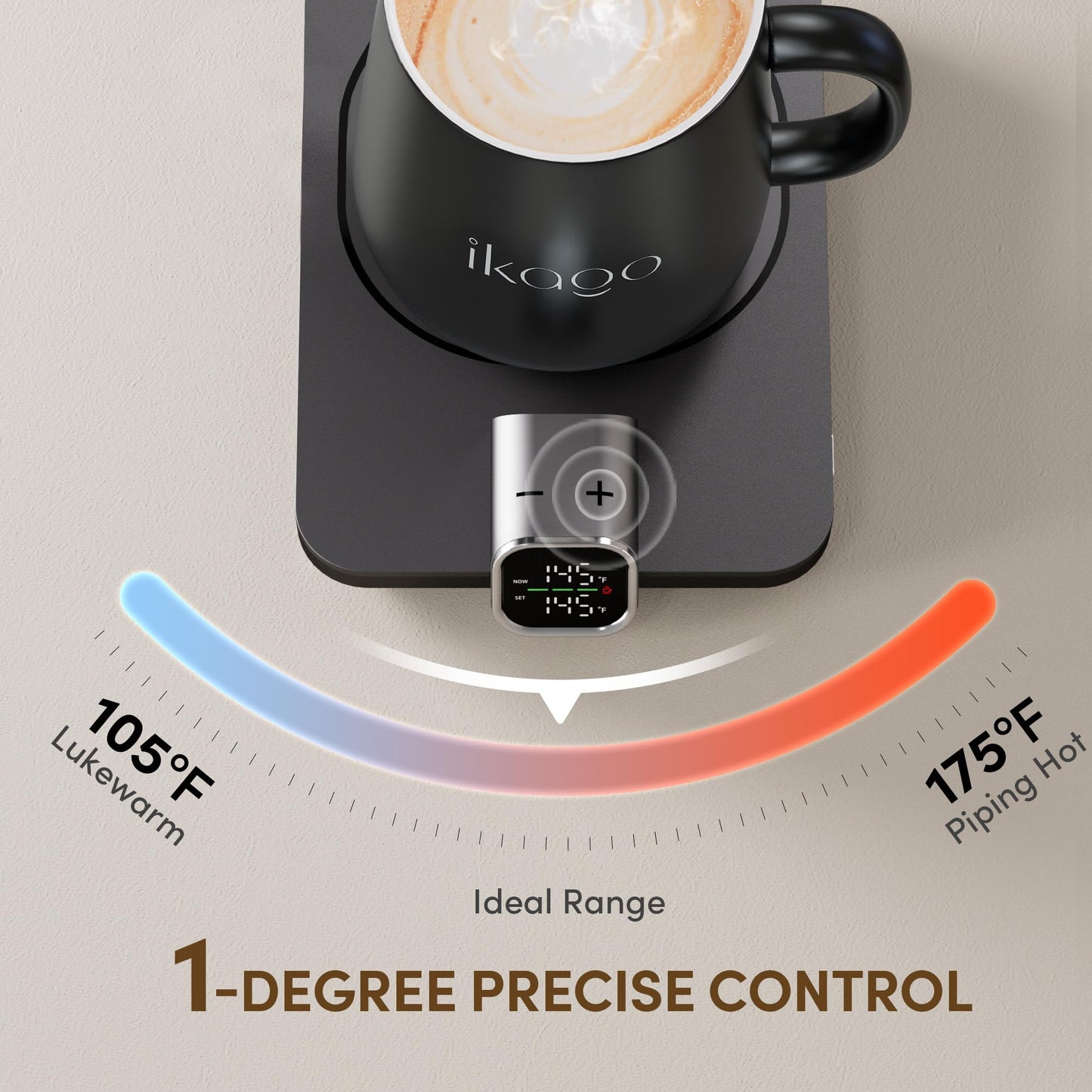 Coffee Mug Warmer Set, Temperature Control Smart Heated Mug for Desk, Electric Coffee Warmer with Auto Shut Off & Real-Time Temp Display, Gifts for Men Women, 15oz, Beige