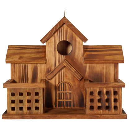 MIXUMON Bird Houses for Outside with Bird Feeder, Outdoor 3 Hole Bird House Room for 3 Bird Families Bluebird Finch Cardinals Hanging Birdhouse for Garden
