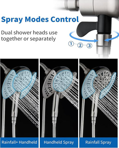 INAVAMZ Shower Head with Handheld High Pressure: Hand Held Shower Head & Rain Shower Head 2-IN-1 Shower Head with 59" Rotatable Stainless Steel Hose, Shower Trim Systems, Nickel 2.5 GPM 23233