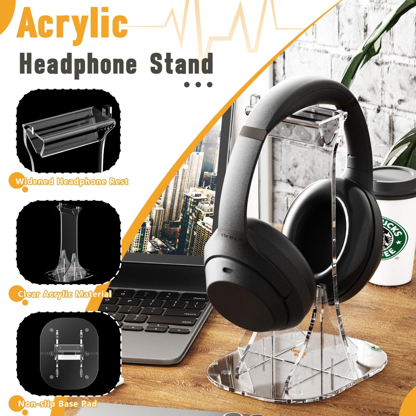 Desing Wish Acrylic Headphone Stand for Desk Non-Slip Universal Headphone Holder Gaming Headset Stand Headset Hanger for All Headphones Size