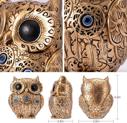 TOHLUCS Owl Statue Home Decor Accents with Evil Eye.Gold Decor for Bookshelf, Bedroom, Living Room, Office, Table and Shelf.Vintage Owl Figurines Gifts for Birds Lover.Cute Small Animal Sculptures.