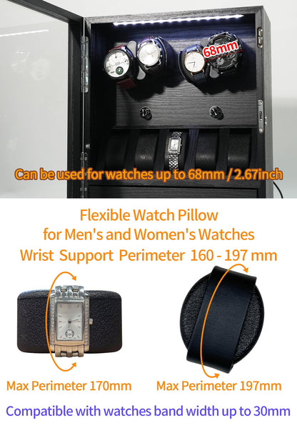 Oryx 4 Watch Winder for Automatic Watches, Rotating Watch Box 5 Rotation Modes Display Case with Extra Watches Holders and Jewelry Storage, Lockable Winders White Light USB/AC Powered Mabuchi Motor