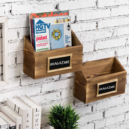 MyGift Rustic Burnt Wood Wall Mounted Mail, File & Magazine Holder Sorter Rack with Chalkboard Label, Set of 2