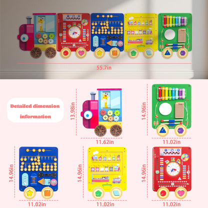 UREDISO Train Activity Wall Busy Board,Wooden Busy Board Train Activity Wall Panels,Montessori Sensory Wall Toys Panel for Kids, Learning Activity Center for Playroom,3 Years Old and Over (Train)