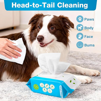 Prime Pets Dog Wipes for Paws and Butt, 600 Count, Pet Wipes for Dogs & Cats, 100% Fragrance Free, Deodorizing Puppy Wipes for Cleaning Face Eyes Ears Paws Teeth Body