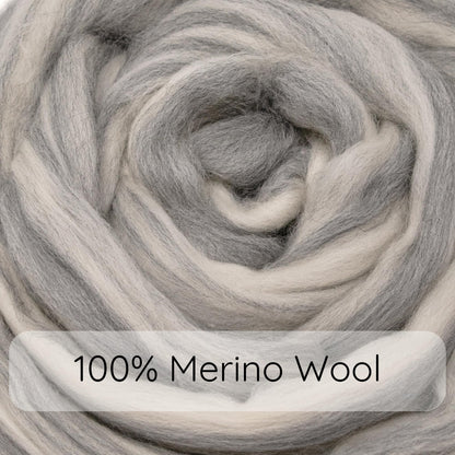 Spinning Fiber - Felting Wool Super Soft Merino Combed Top Roving for Hand Spinning, Needle Felting, Wet Felting, Dryer Balls and Overdying. Natural White and Grey