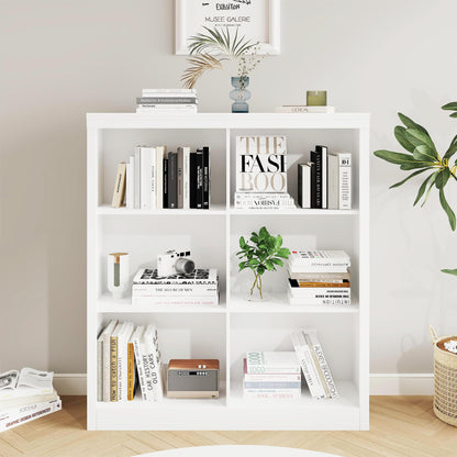 6-Cube Storage Organizer Bookshelf, Farmhouse Wooden Bookcase with Open Shelves, Horizontal Standing Display Cabinet for Home Office, Living Room and Bedroom