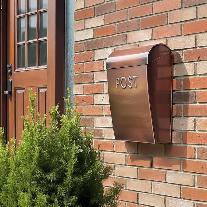 NACH Wall Mount Mailboxes for Outside, 12.75 x 10.75 x 5 inches, Copper Mailboxes for Outside Wall Mount, Waterproof - The Sylvia Mailbox