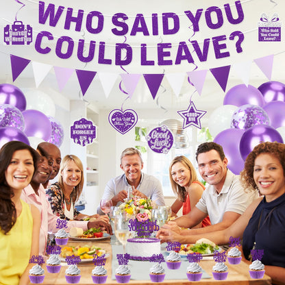 Roetyce Farewell Party Decorations, Purple Silver Who Said You Could Leave Banner Cake Toppers Balloons Hanging Swirls, Going Away Retirement Leaving Party Decorations, Coworker Goodbye Party Supplies